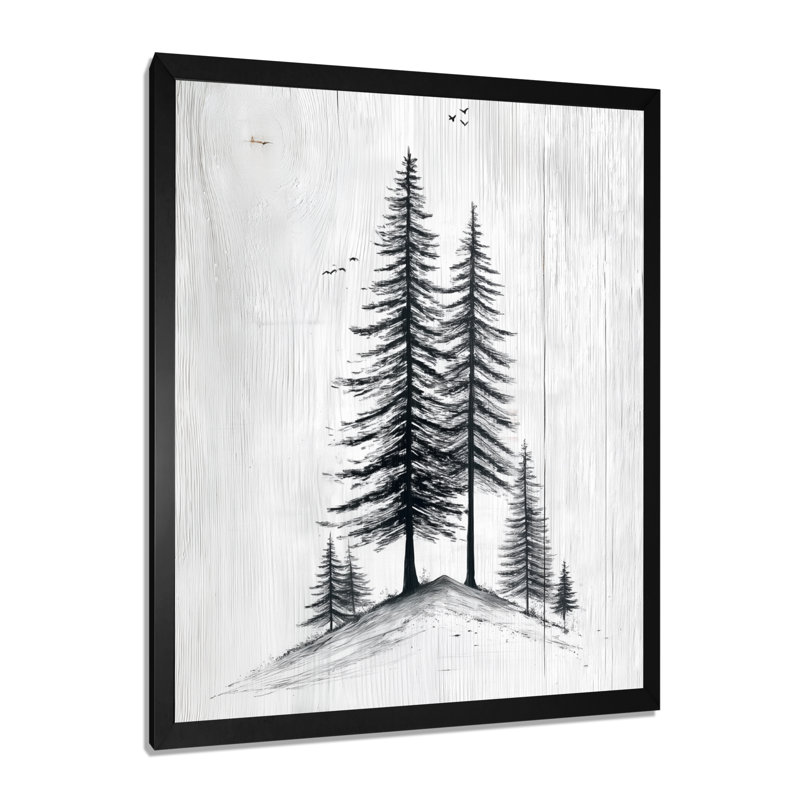 Hiver, pin blanc, forêt, reproduction d'art sur toile, H 20 po x l 12 po, Reproduction encadrée, Noir