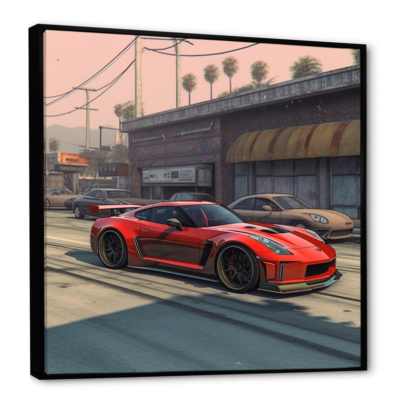 «Danuta Red and Black Muscle Car Elegance», reproduction sur toile, H 36 po x l 36 po x P 1,5 po, Cadre flottant noir