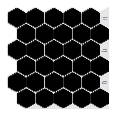 Carreau de mosaïque hexagonal noir en vinyle 12 po x 12 po