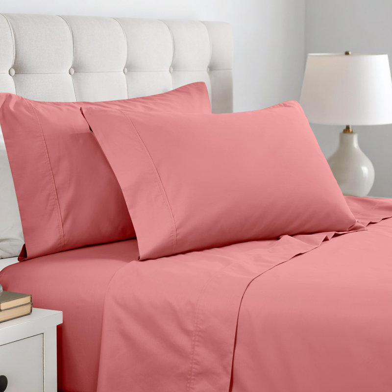 Superior 600 Thread Count Cotton Blend Sateen Solid Pillowcase Set, Standard, Blush