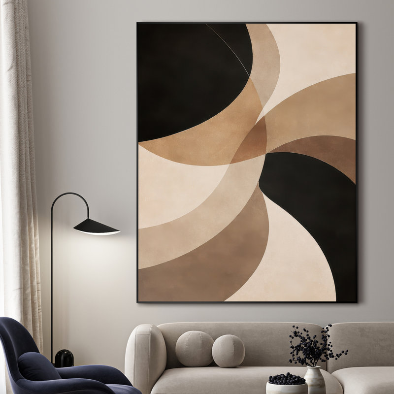 Modern Brown Beige Geometric Abstract Wall Art for Living Room or Bedroom - "Frame Assembly Required (Unfinished Frame)"