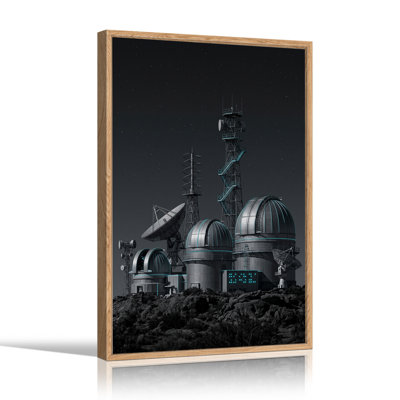 Observatory Domes With Cyan Glowing Lines Canvas Wall Art