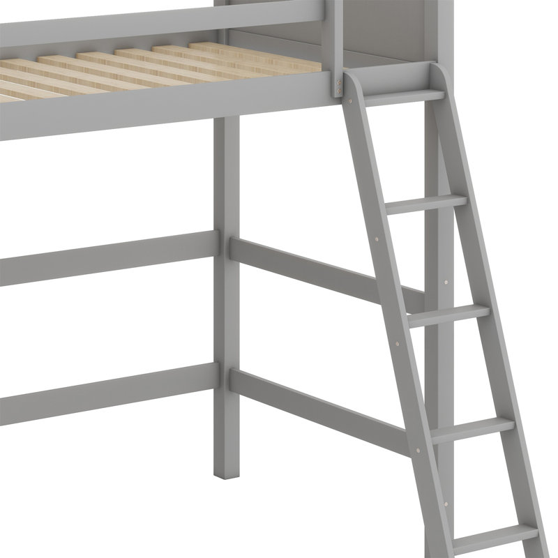 Lit mezzanine en bois avec échelle, Gris