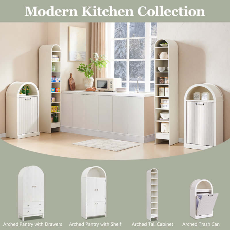 Armoire à poubelle arquée Modern Tilt Out, White