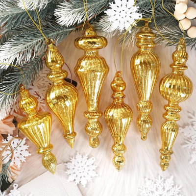 Vintage Gold Mercury Glass Christmas Finial Ornaments, Elegant Hanging Holiday Tree Decorations