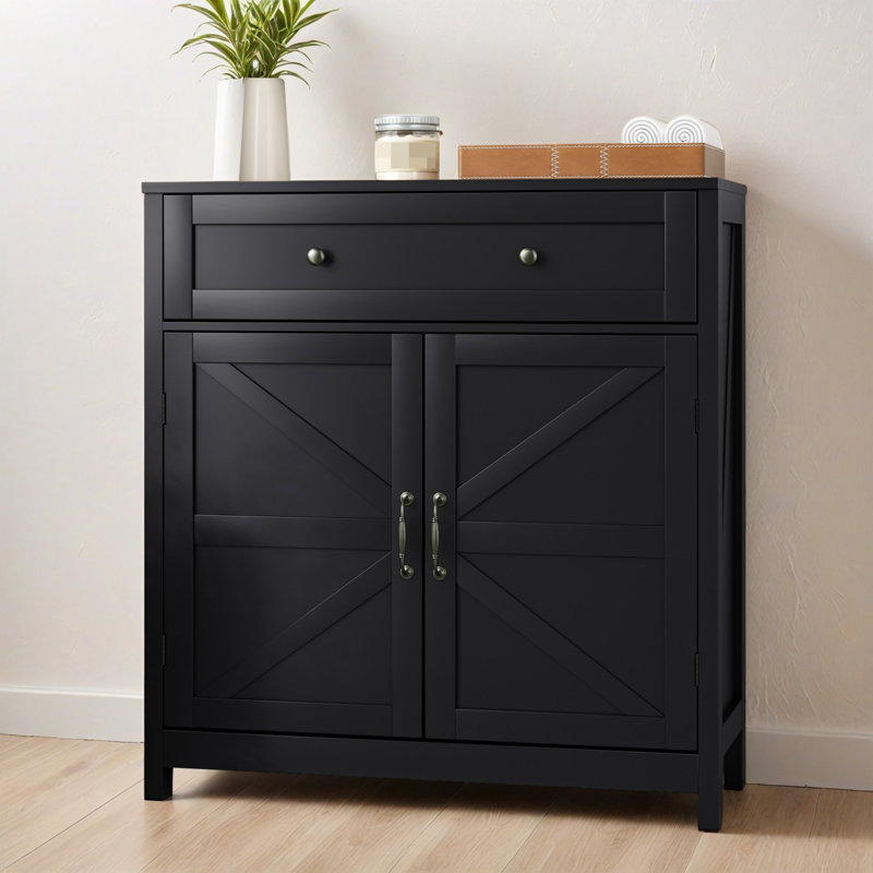 Everett Wooden Sideboard with Drawer & Adjustable Shelf, Black