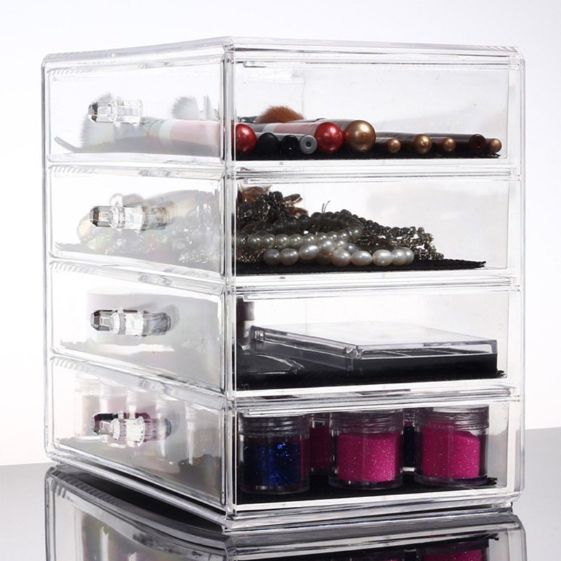 Acrylic Makeup Organizer Set, 4-Drawer Vanity  Countertop Cosmetic Storage with Wide Drawers