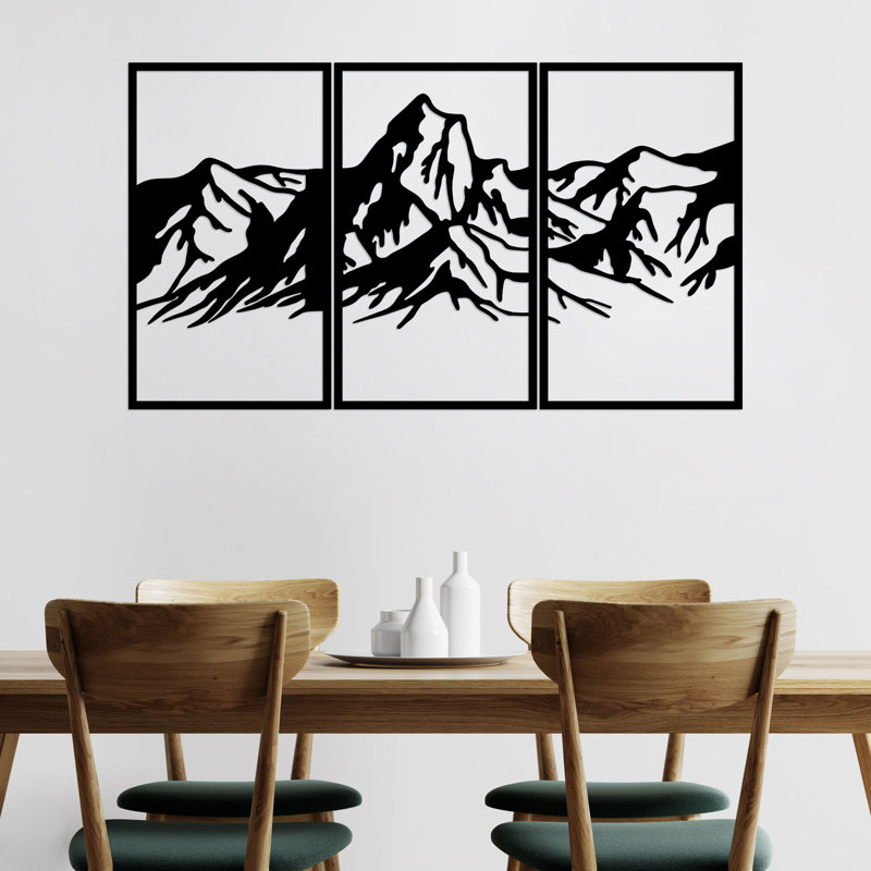 Elegant Decorative Metal Wall Accessory (3 Pieces), Black, 16.5 x 28.3 inches | 100% Metal, Thickness: 0.05 inches | Easy Wall Mounting, Stylish Home Décor for Living Room, Bedroom & Office Spaces