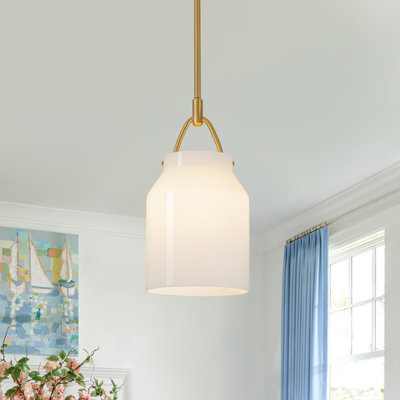 1-Light Shiny Opal Milk Glass Cylinder Jar Pendant