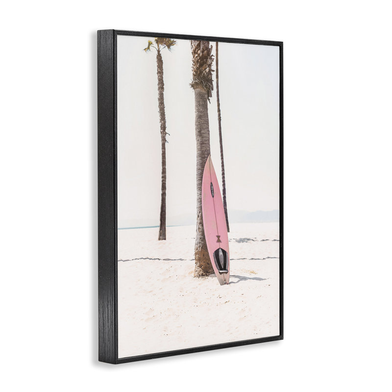 Planche de surf rose, art giclée par Sissi et Seb, Giclée encadrée noir minuit, H 30 po x l 20 po