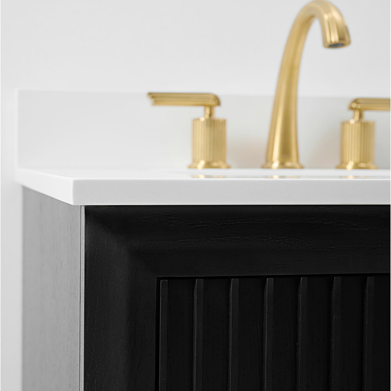 Turlington  Bath Vanity Set With White Quartz Vanity Top And White Undermount Basin, Black Oak, 36"