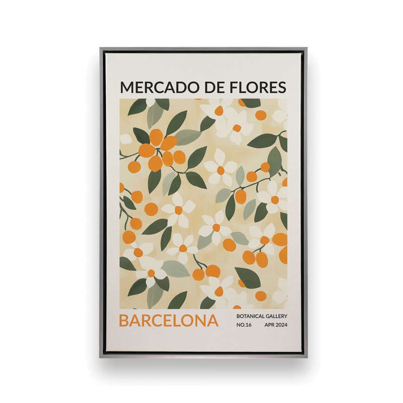 Marché aux fleurs de Barcelone, Cadre flottant en chrome poli, H 36,75 po x l 24,75 po