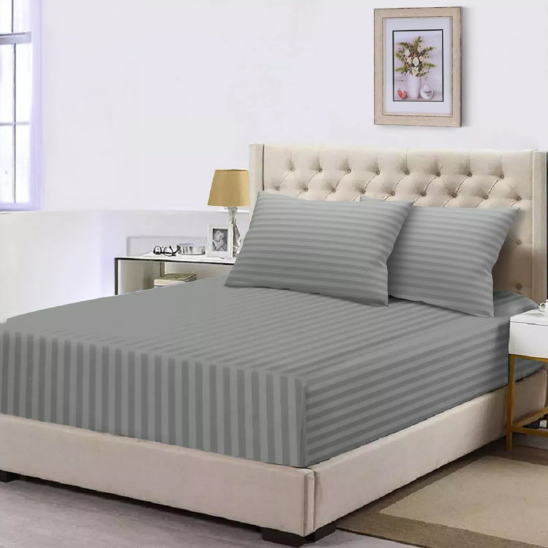 Spevek Soft & Cozy 40cm Extra Deep Pocket Microfiber Striped Fitted Sheet, Super King (180 x 200 cm), Grey