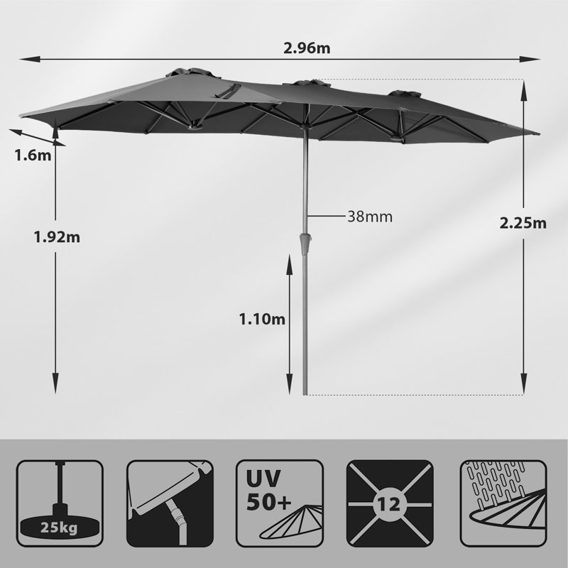 Aurthor 400cm Balcony Parasol, 220 x 400cm, Grey/Brown/Blue