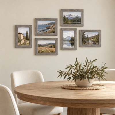 6.6" Rustic Grey Wood Picture Frame, Fits 5" x 7" Photos for Wall or Tabletop Display - Set of 6