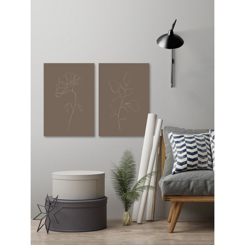 Feuilles et fleur diptyque, H 60 po x l 40 po