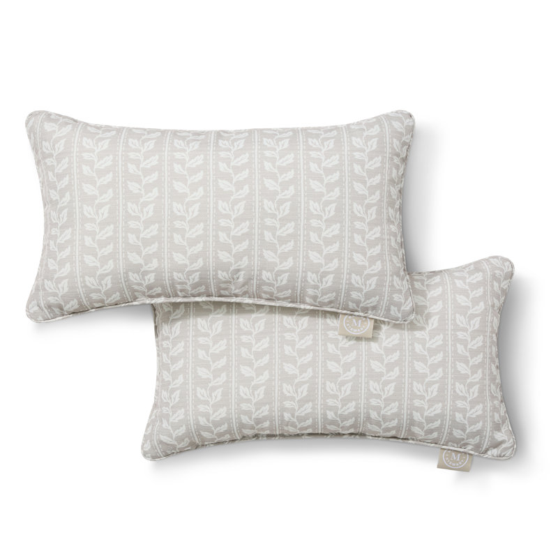 MARTHA STEWART Vineyard Vines Indoor Outdoor Lumbar Pillow 2-Pack Set, 18", 18"H x 11"W, Warm Gray, Rectangle