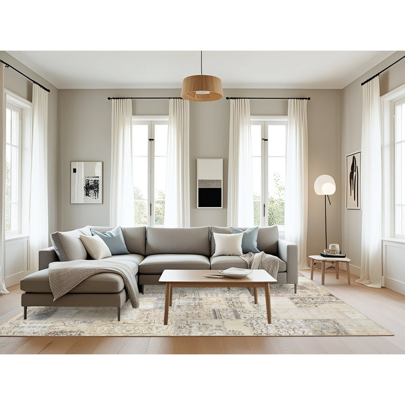Tapis beige contemporain, Rectangle 8 pi x 12 pi