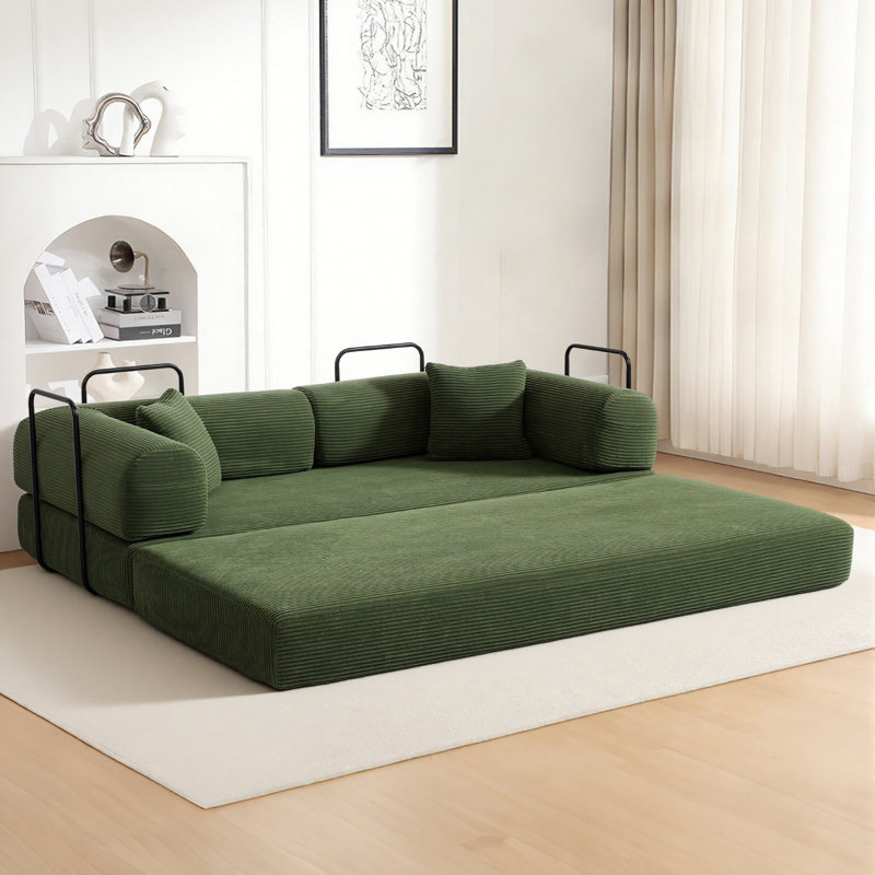 Causeuse-lit à compression escamotable en velours côtelé 79 po Boneless, Vert