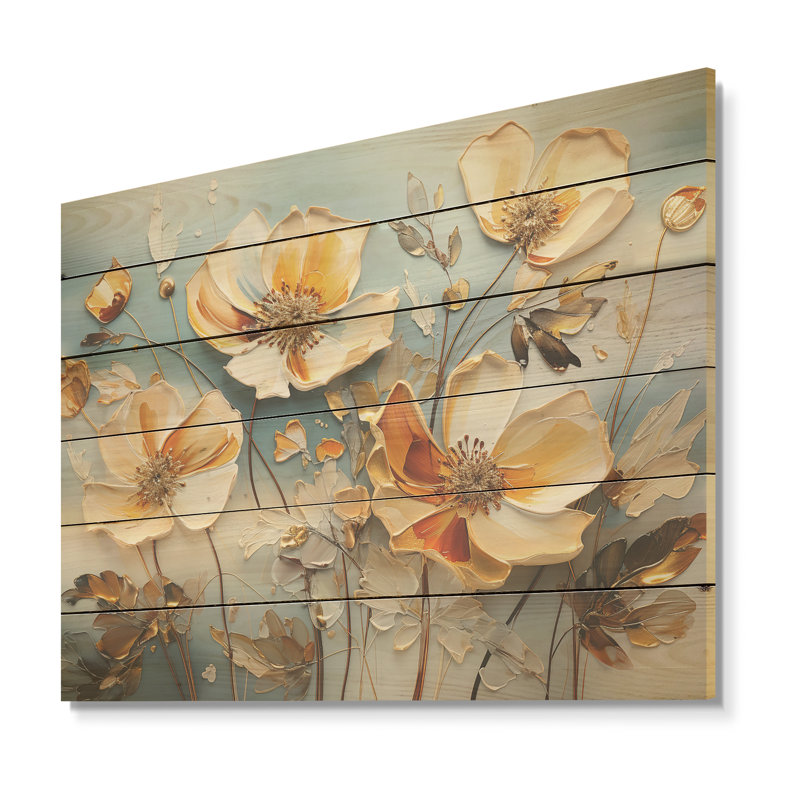 Art de la spatule coquelicots I - champ de fleurs, art mural sur bois de pin naturel, H 24 po x l 32 po