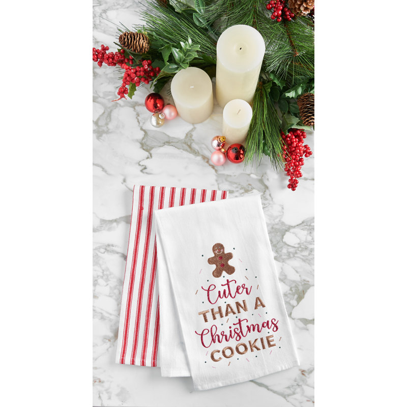 Torchon 100% coton brodé "Cuter Than A Christmas Cookie"