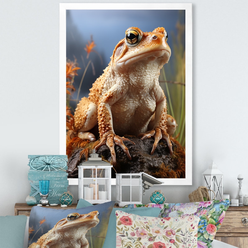 Portrait de grenouille classique sur toile, H 32 po x l 16 po x P 1 po, Cadre simple blanc