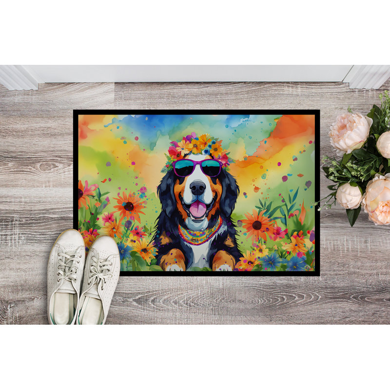 Bernese Mountain Dog Hippie Dawg Doormat, L 24 po x L 36 po
