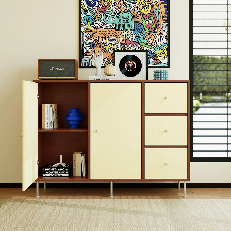 Buffet beige en bois manufacturé, 35.04"H×58.66"L×15.35"W