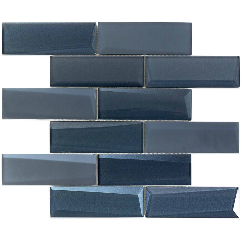 Remington 3D Bricks Bronze Glass Mosaic Tile, Midnight Blue