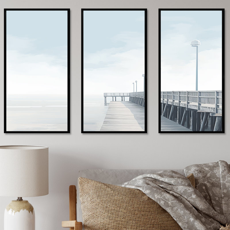 Ensemble d'art mural Rathbone - Coastal Pier, Cadre flottant noir, H 40 po x l 60 po x P 1 po