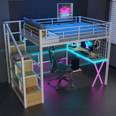 Lit mezzanine en métal avec poste de travail intégré