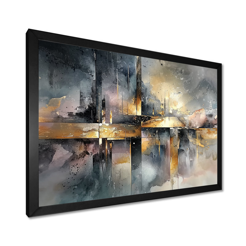 Omolayo Geometric Ink Pulse II - Constructivism, art mural de salon, Cadre simple, Noir, noir, noir, noir, H 12 po x l 20 po