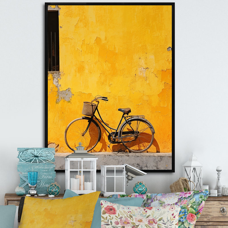 Lemon Leisure, bicyclette sur toile, Cadre flottant noir, 32" H x 16" W