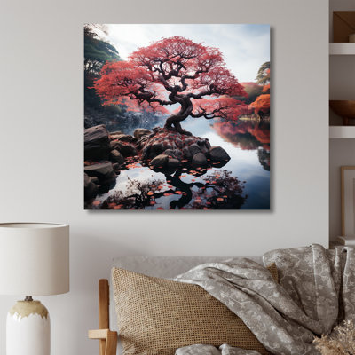Red Majestic Bonsai Tree II - Tree Wall Art
