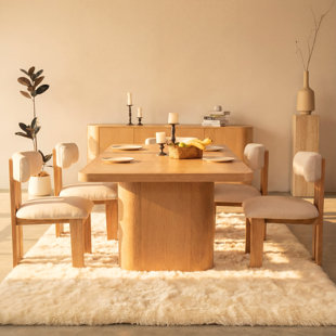 Ovelo  96" Natural Oak Dining Table, Solid Wood Rectangle Dining Table for 6-8 People