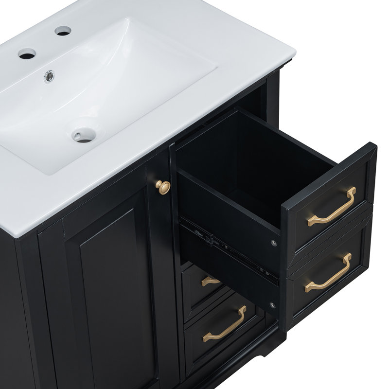 Meuble-lavabo de salle de bain avec lavabo, Noir, noir, noir, noir