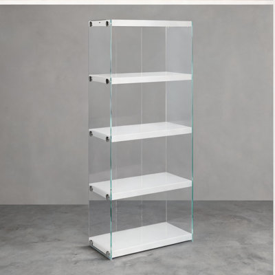 Bibliothèque verticale à 5 niveaux avec rangement vertical vertical classique et verre trempé transparent pour le bureau et la chambre à coucher