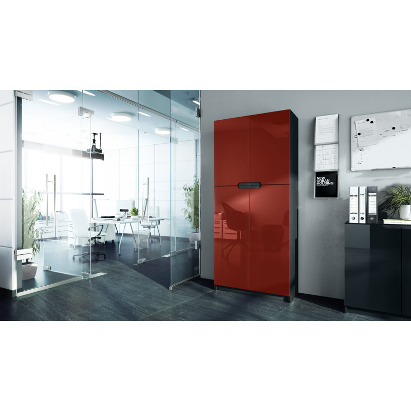 Mazeppa 4 -Door 4 -Shelf, Matt black/Dark red