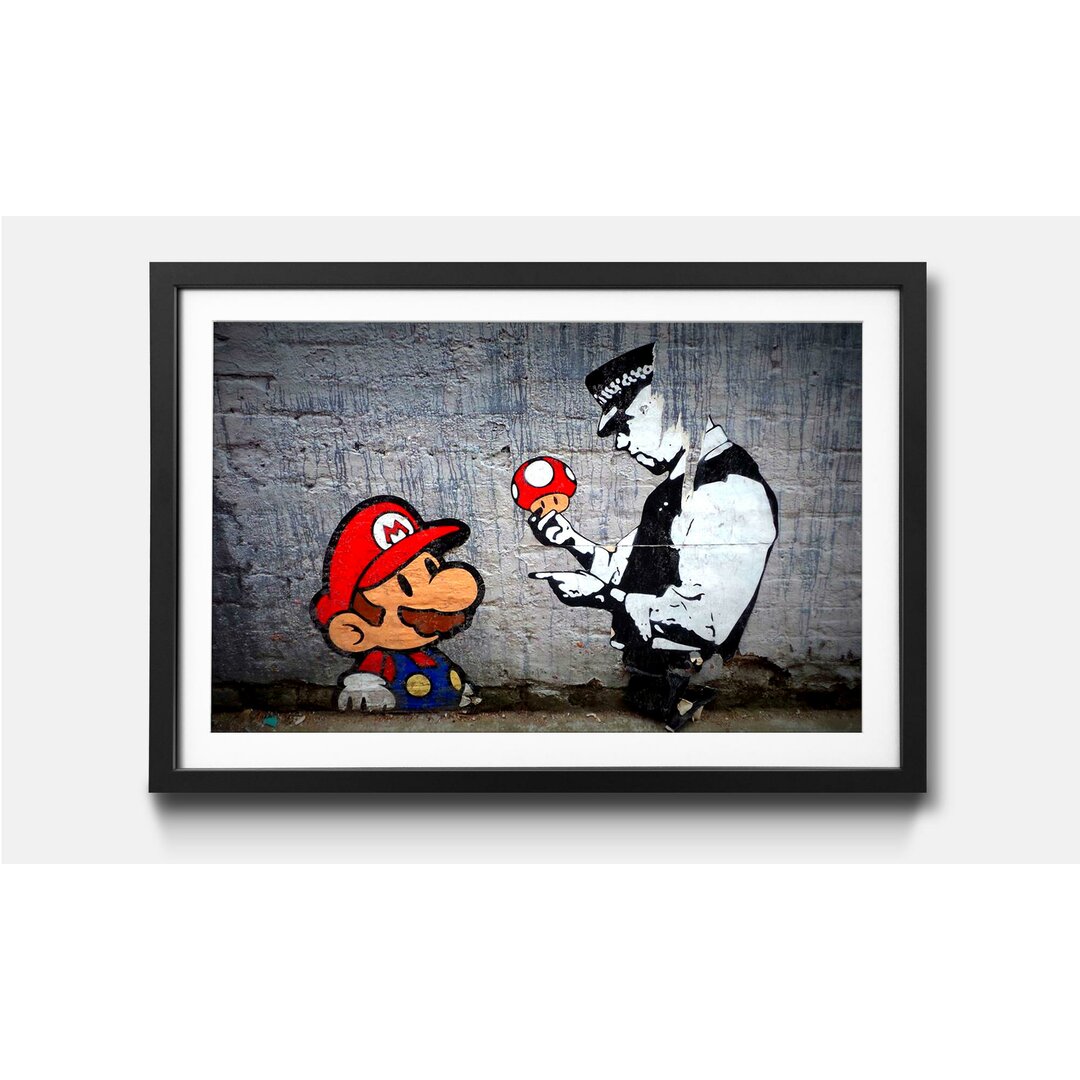 Gerahmtes Papierbild - Fotografie „Caught Mario” von Banksy