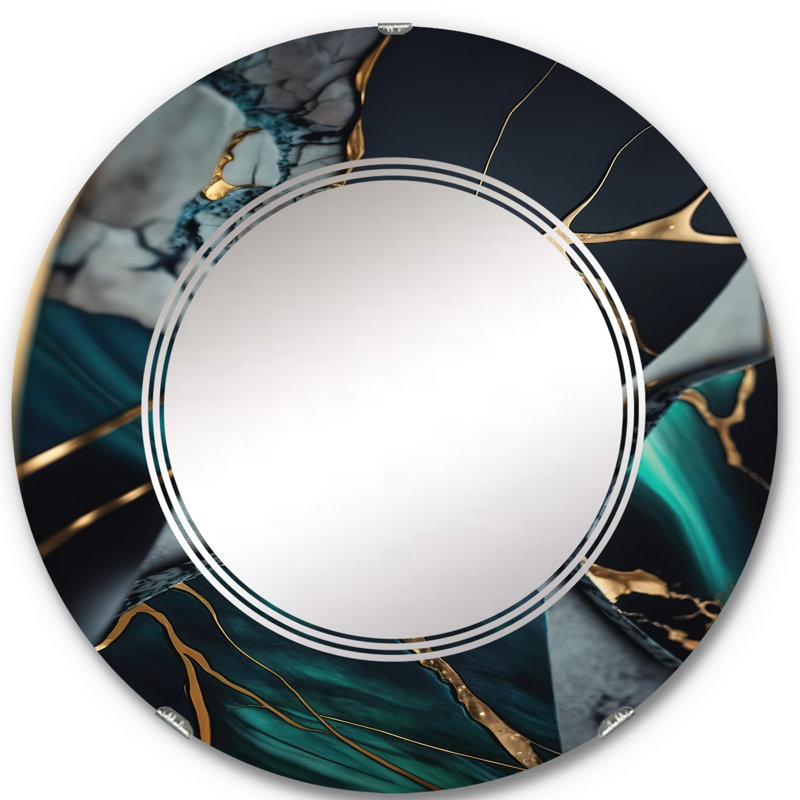 Picrin Abstract Geode Green II - Miroir mural abstrait en marbre, 24 po x 24 po