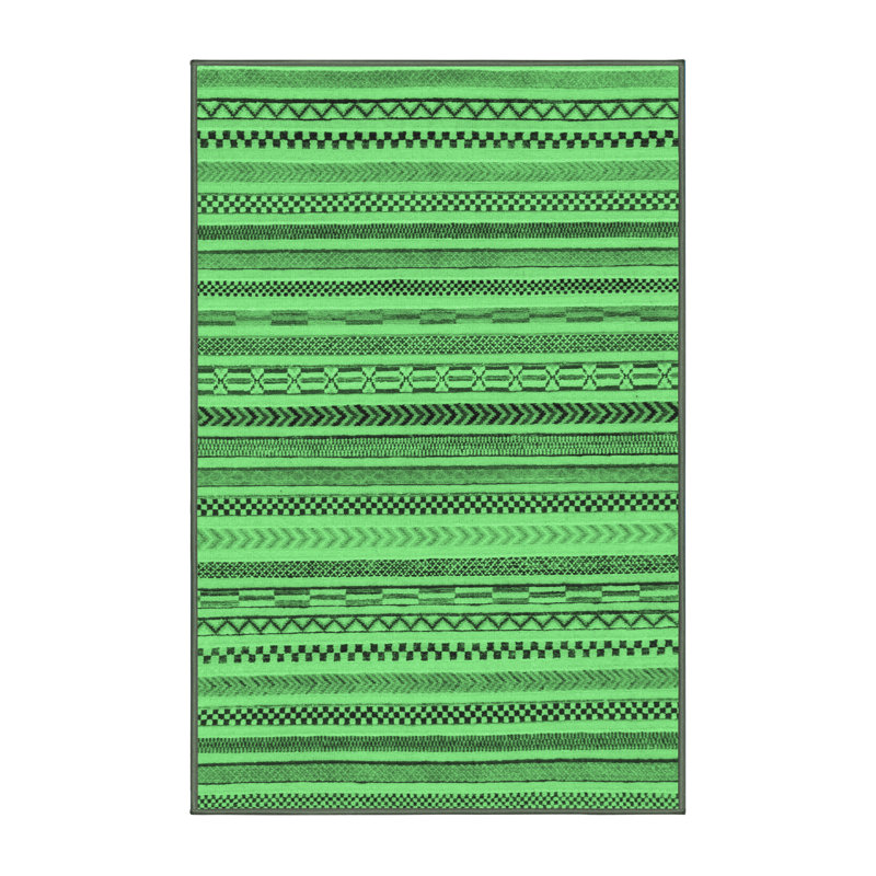 Tapis lavables à la machine à motif abstrait vert émeraude 2275, Rectangle 2 pi x 3 pi