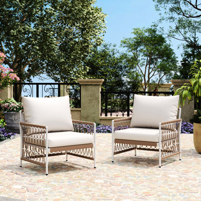 De 2 chaises longues d'extérieur bohémiennes avec structure en acier thermolaqué et corde tissée à la main. Coussins imperméables pour une longue détente. , Confortable, facile à entretenir. 26,79 po de largeur, 27,89 de profondeur, 27,54 po