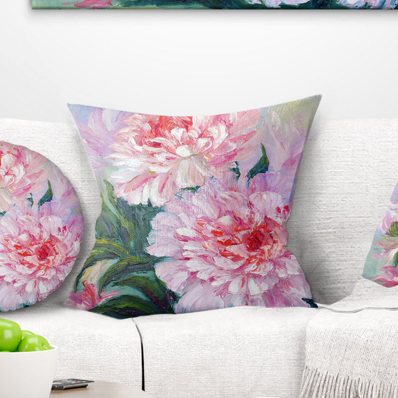 Pivoines à part entière - Coussin imprimé floral, 16 po x 16 po, Carré