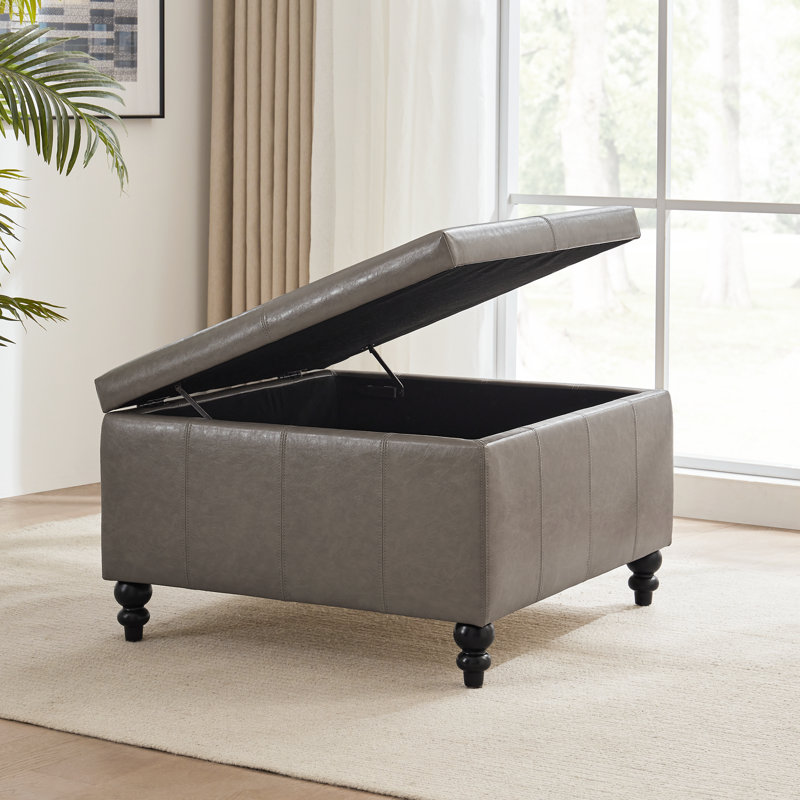 Aimee-Lee Faux Leather Ottoman, Taupe