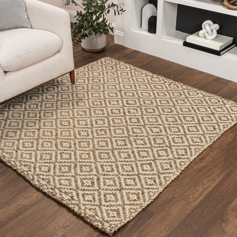 Tapis en jute naturel à gros losanges tissé à la main Mcgowan, Carré 6 pi