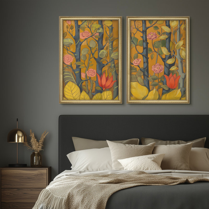 Ensemble de 2 encadrements muraux Premium Premium Fine Art Antique pour chambre à coucher 26 po x 36 po