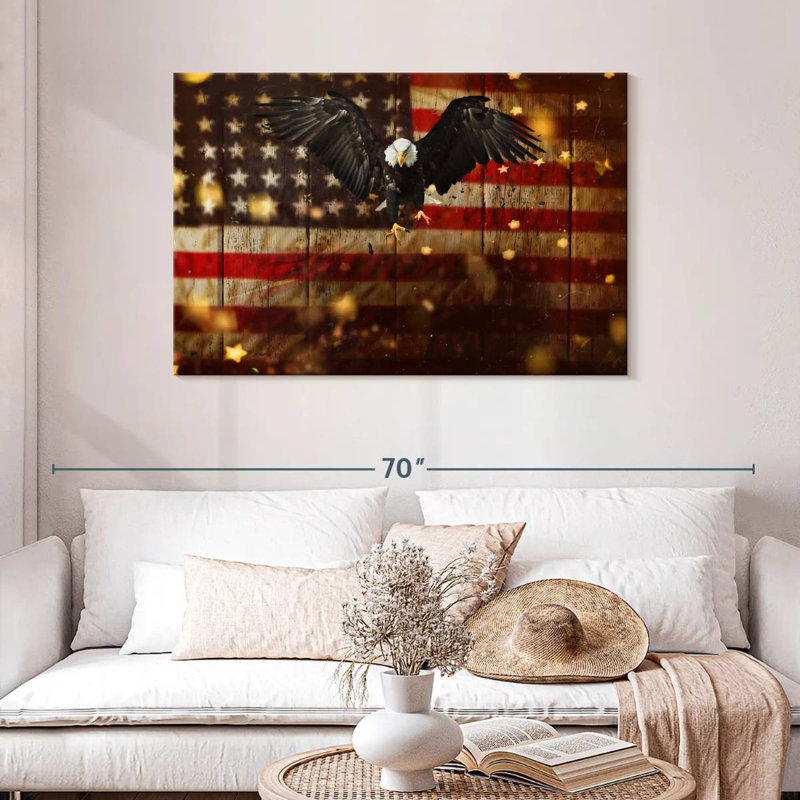 Brampt US Flag With Flying Bald Eagle, 30" H x 45" W