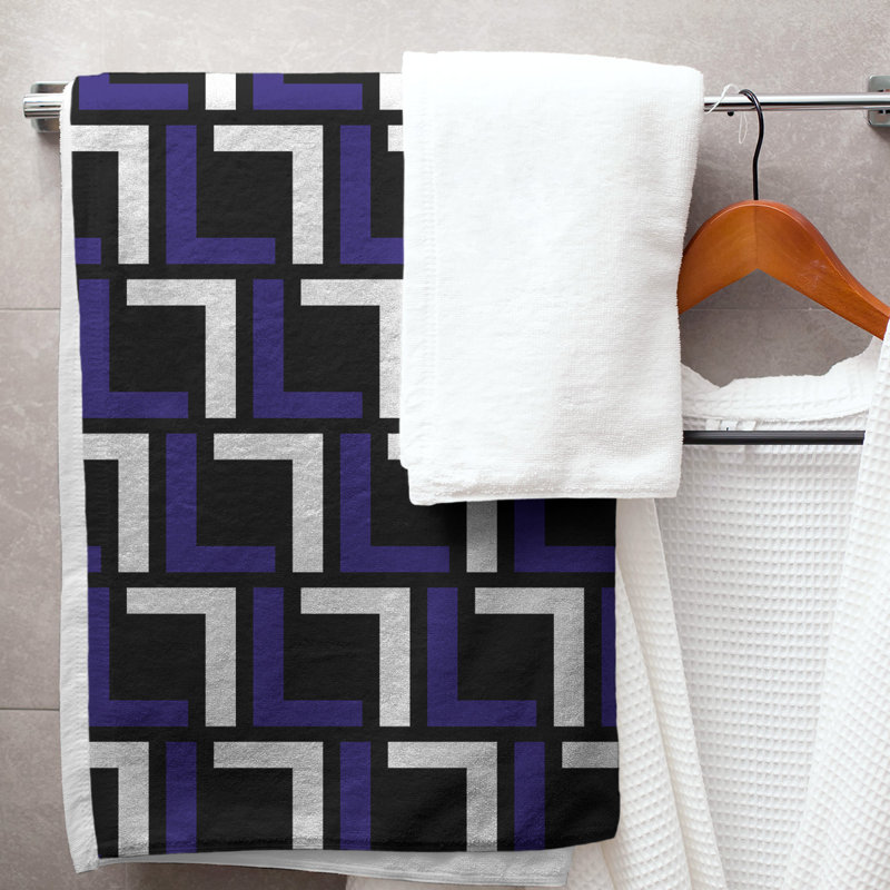 Bath Towel, Black/Purple/White