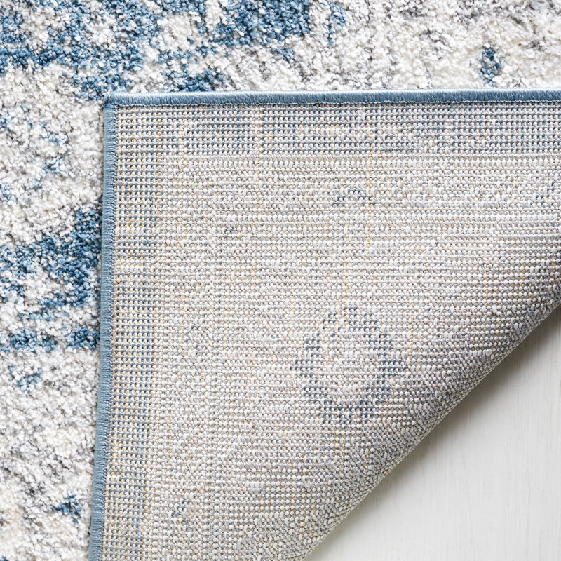 Lowrey Oriental Machine Woven Jute/Polypropylene/Latex Area Rug in Blue/Ivory, Rectangle 5'5" x 7'6"