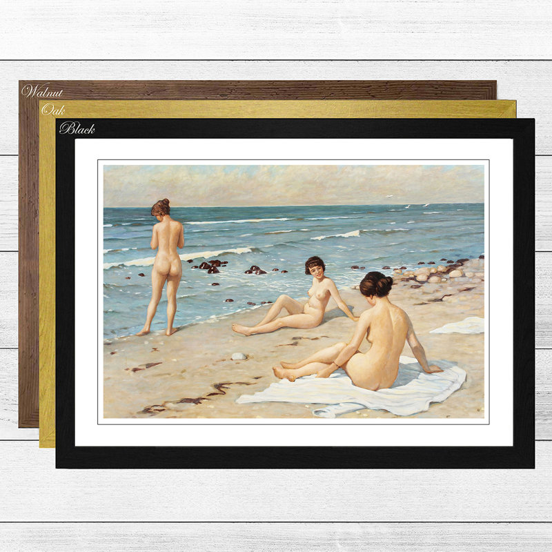 Fischer Nude Women on the Beach by - Framed Print, Walnut